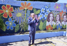 En la EP N.° 14 de General Pacheco, Julio Zamora acompañó la presentación de un mural en homenaje a docentes desaparecidas y cesanteadas durante la dictadura