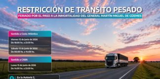 Restricción de tránsito pesado por el Paso a la Inmortalidad del General Güemes