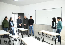 Nardini y Vivona recorrieron los avances de obra en la Escuela Secundaria Nº 26 de Grand Bourg